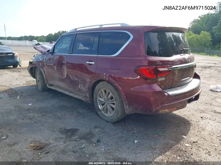 2021 Infiniti Qx80 Luxe VIN: JN8AZ2AF6M9715024 Lot: 45248373