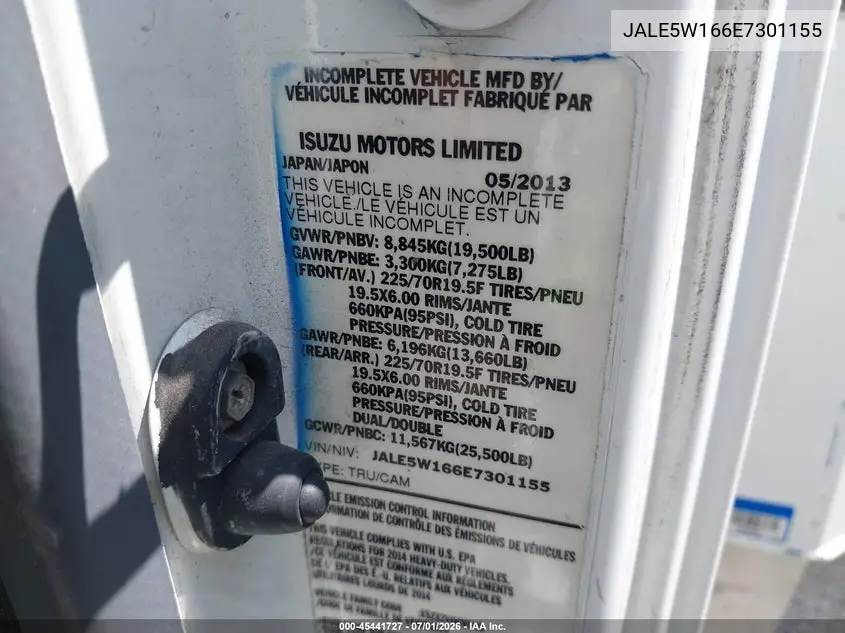 2014 Isuzu Dsl Reg At VIN: JALE5W166E7301155 Lot: 45441727