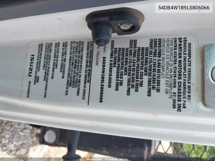 2020 Isuzu Npr VIN: 54DB4W1B9LS806066 Lot: 45582607