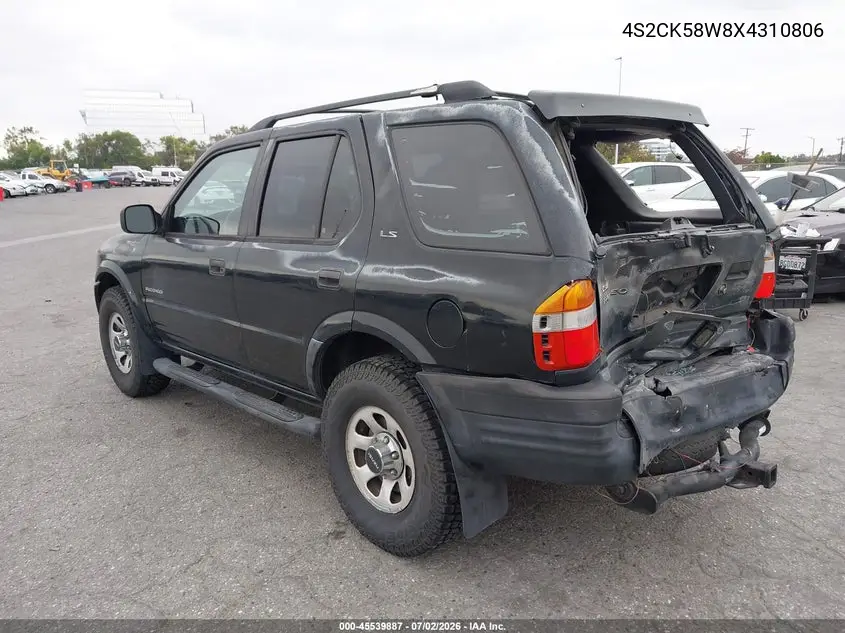 1999 Isuzu Rodeo Ls/Lse/S 3.2L VIN: 4S2CK58W8X4310806 Lot: 45539887