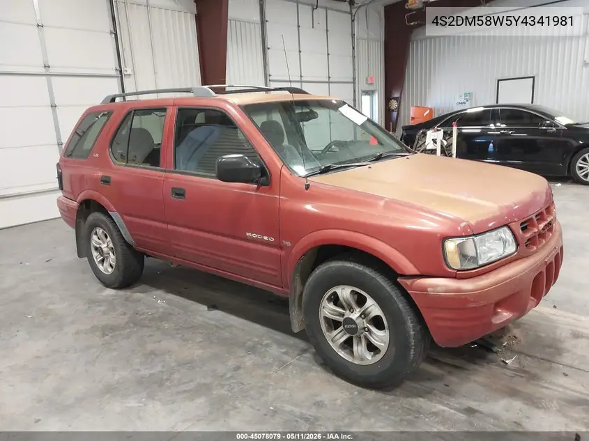 2000 Isuzu Rodeo Ls/Lse/S VIN: 4S2DM58W5Y4341981 Lot: 45078079