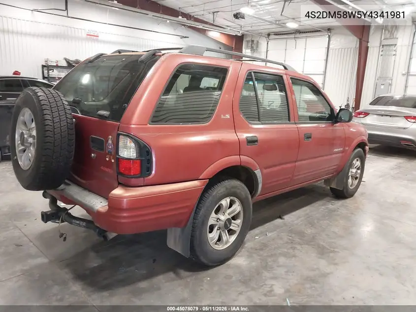 2000 Isuzu Rodeo Ls/Lse/S VIN: 4S2DM58W5Y4341981 Lot: 45078079