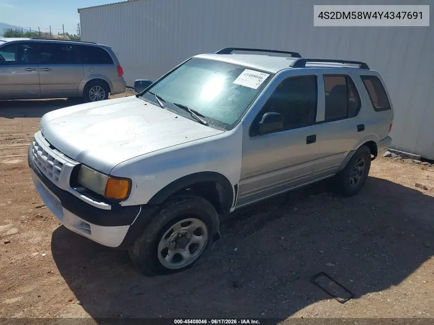 2000 Isuzu Rodeo Ls/Lse/S VIN: 4S2DM58W4Y4347691 Lot: 45408046