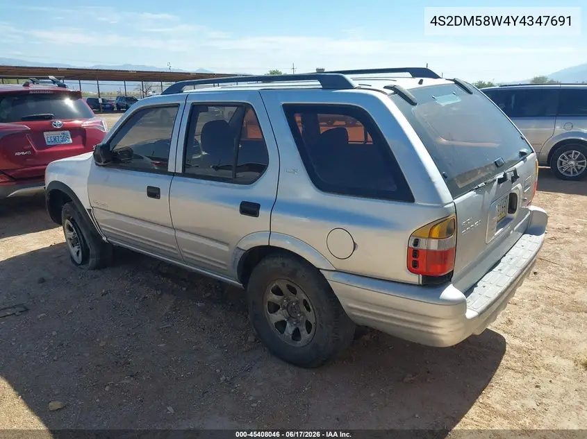 2000 Isuzu Rodeo Ls/Lse/S VIN: 4S2DM58W4Y4347691 Lot: 45408046
