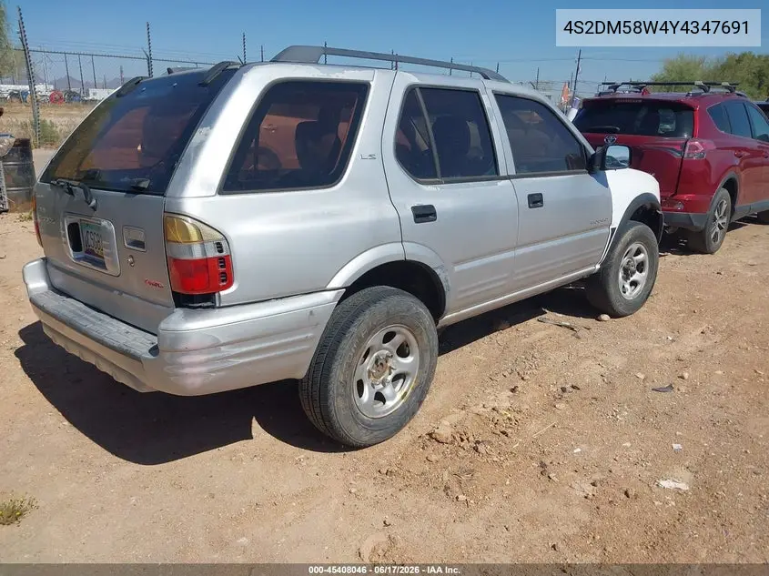 2000 Isuzu Rodeo Ls/Lse/S VIN: 4S2DM58W4Y4347691 Lot: 45408046