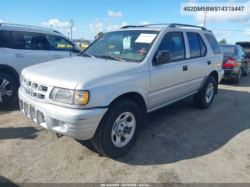 2001 Isuzu Rodeo Ls 3.2L/Ls 3.2L V6/Lse 3.2L V6/S/S 3.2L V6 VIN: 4S2DM58W514318447 Lot: 44433459