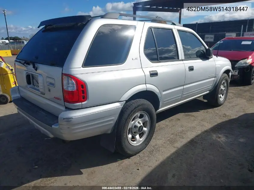 2001 Isuzu Rodeo Ls 3.2L/Ls 3.2L V6/Lse 3.2L V6/S/S 3.2L V6 VIN: 4S2DM58W514318447 Lot: 44433459