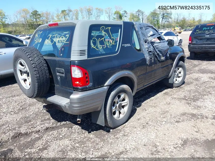 2002 Isuzu Rodeo Sport S 3.2L V6 Hard Top/S 3.2L V6 Soft Top VIN: 4S2CM57W824335175 Lot: 45060243
