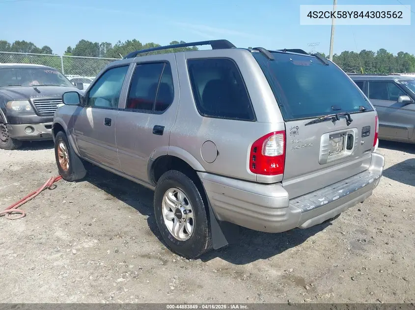 2004 Isuzu Rodeo S 3.5L V6 VIN: 4S2CK58Y844303562 Lot: 44883849