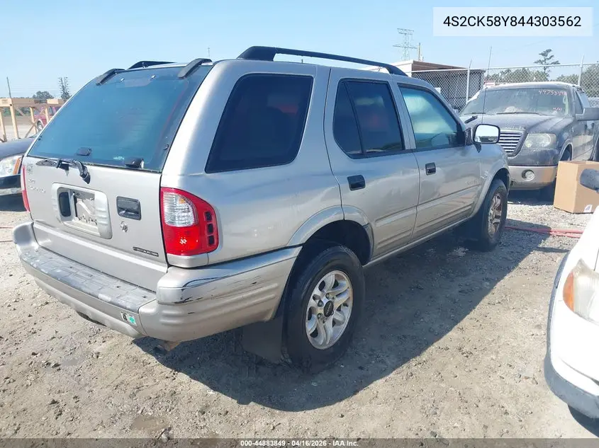 2004 Isuzu Rodeo S 3.5L V6 VIN: 4S2CK58Y844303562 Lot: 44883849
