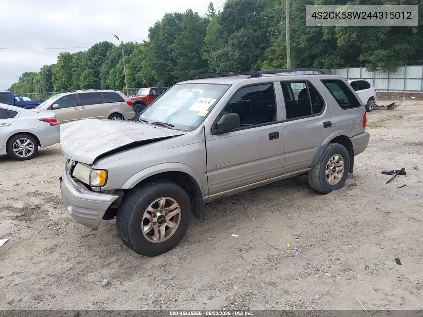 2004 Isuzu Rodeo S 3.2L V6 VIN: 4S2CK58W244315012 Lot: 45445656