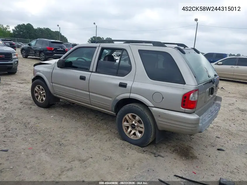 2004 Isuzu Rodeo S 3.2L V6 VIN: 4S2CK58W244315012 Lot: 45445656