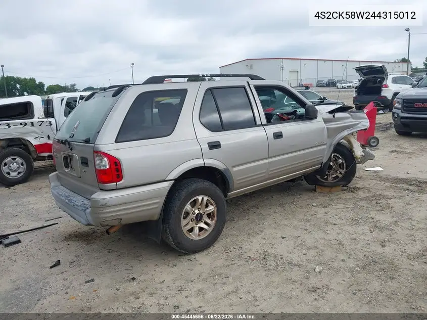 2004 Isuzu Rodeo S 3.2L V6 VIN: 4S2CK58W244315012 Lot: 45445656