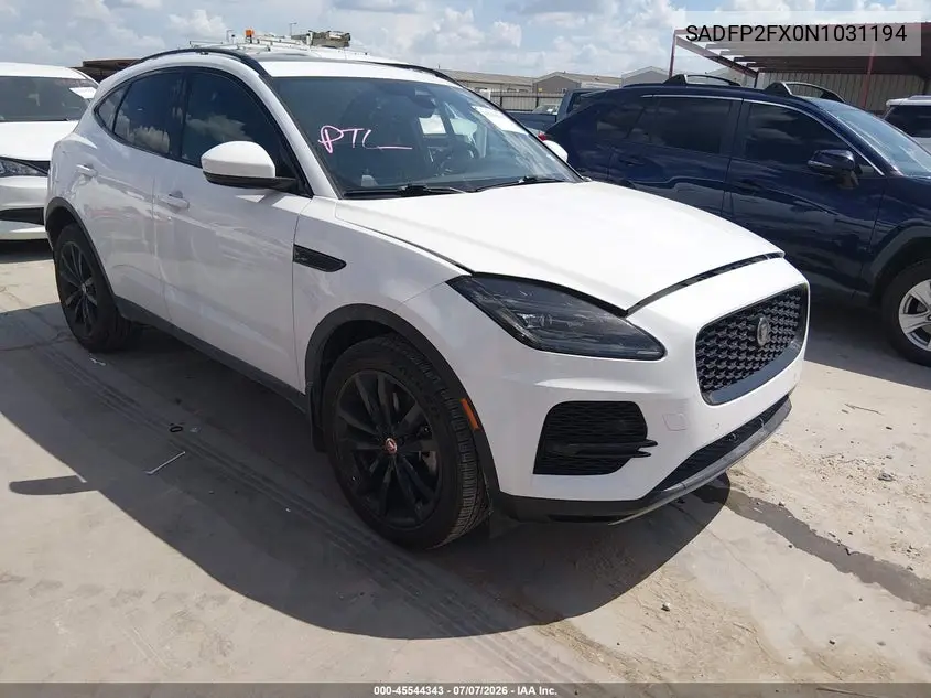 2022 Jaguar E-Pace Se P250 Awd Automatic VIN: SADFP2FX0N1031194 Lot: 45544343