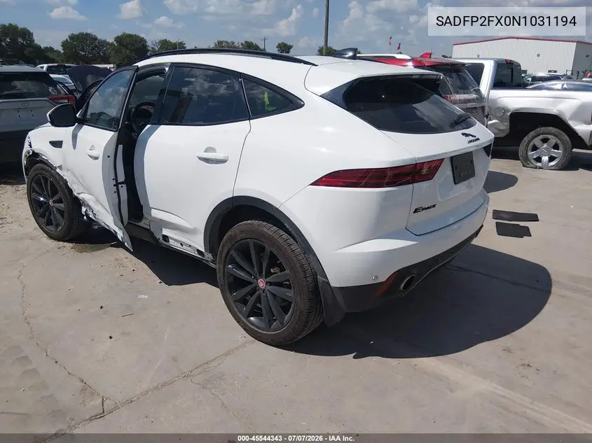 2022 Jaguar E-Pace Se P250 Awd Automatic VIN: SADFP2FX0N1031194 Lot: 45544343