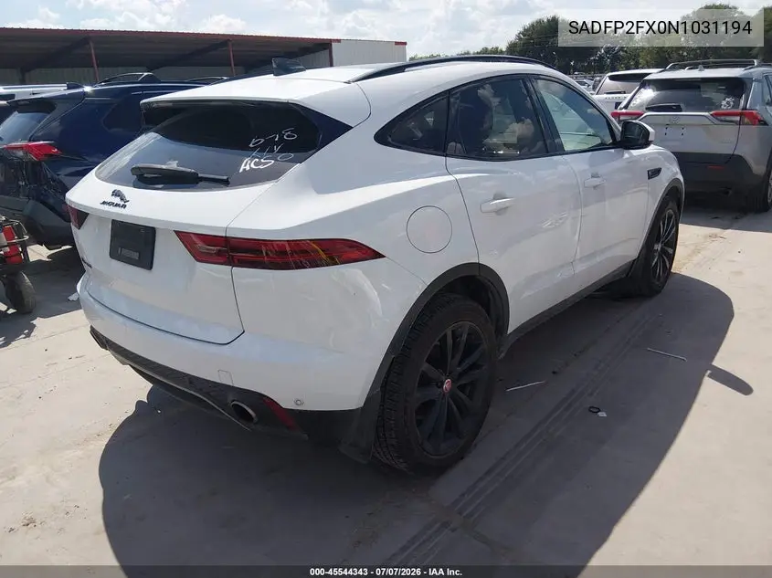 2022 Jaguar E-Pace Se P250 Awd Automatic VIN: SADFP2FX0N1031194 Lot: 45544343