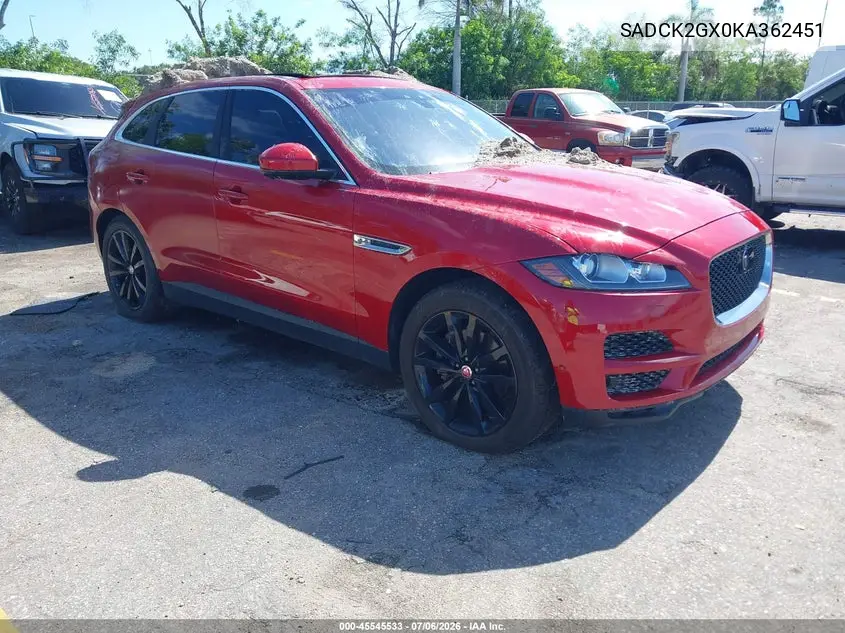 2019 Jaguar F-Pace 25T Prestige/30T Prestige VIN: SADCK2GX0KA362451 Lot: 45545533