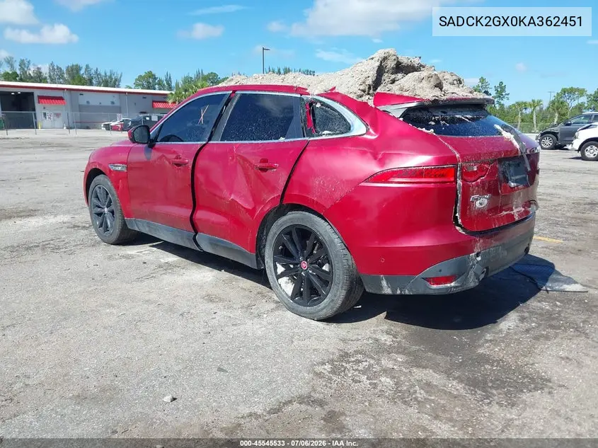 2019 Jaguar F-Pace 25T Prestige/30T Prestige VIN: SADCK2GX0KA362451 Lot: 45545533