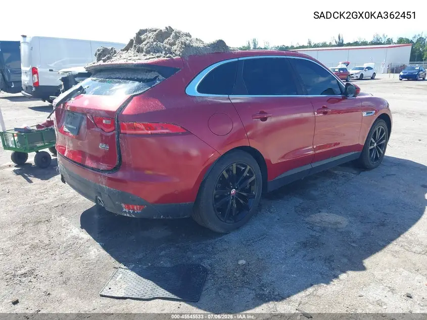 2019 Jaguar F-Pace 25T Prestige/30T Prestige VIN: SADCK2GX0KA362451 Lot: 45545533