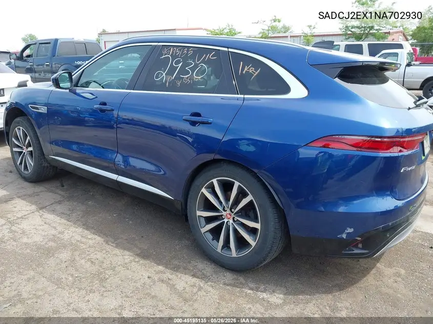 2022 Jaguar F-Pace S P250 Awd Automatic VIN: SADCJ2EX1NA702930 Lot: 45195135
