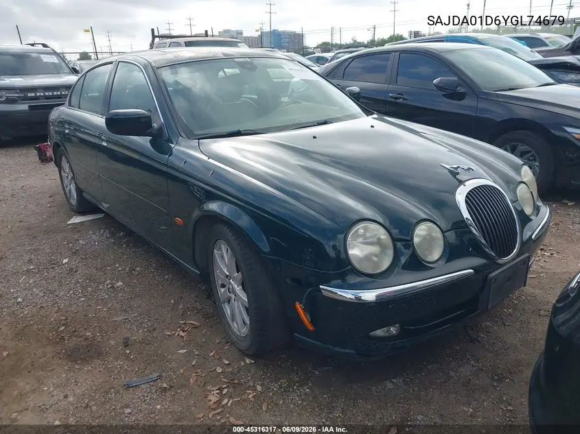 2000 Jaguar S-Type 4.0L V8 VIN: SAJDA01D6YGL74679 Lot: 45316317