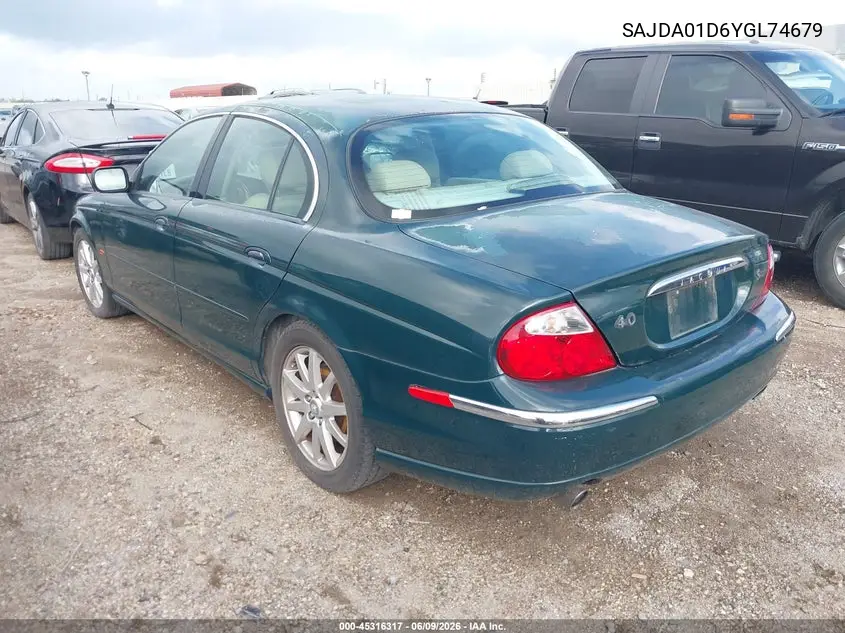 2000 Jaguar S-Type 4.0L V8 VIN: SAJDA01D6YGL74679 Lot: 45316317