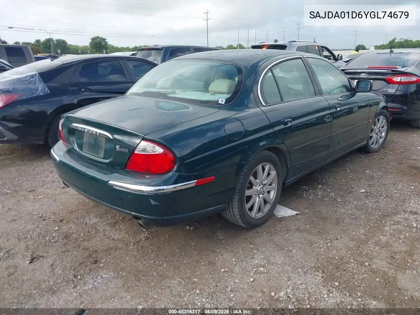 2000 Jaguar S-Type 4.0L V8 VIN: SAJDA01D6YGL74679 Lot: 45316317