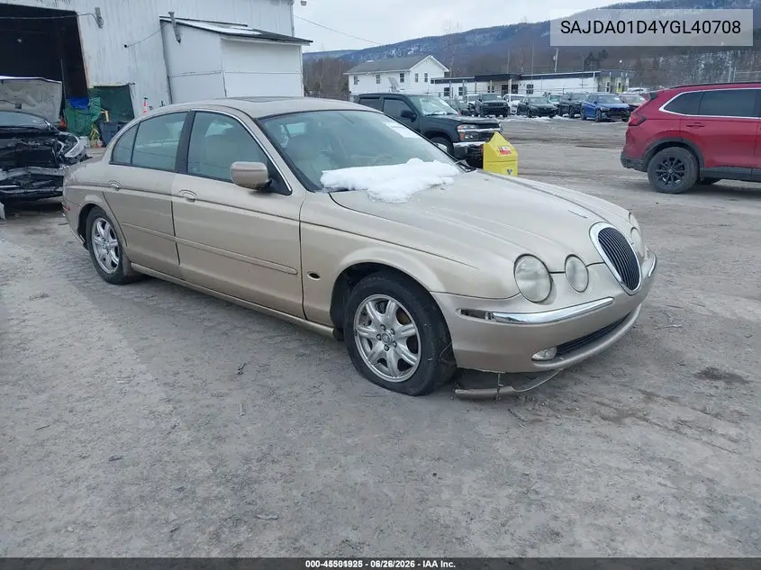 2000 Jaguar S-Type 4.0L V8 VIN: SAJDA01D4YGL40708 Lot: 45501925