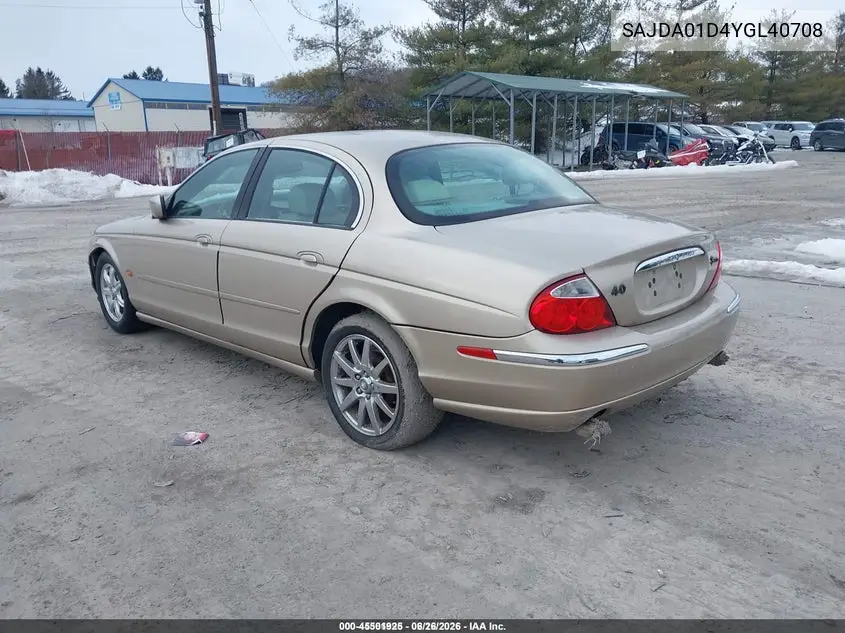 2000 Jaguar S-Type 4.0L V8 VIN: SAJDA01D4YGL40708 Lot: 45501925