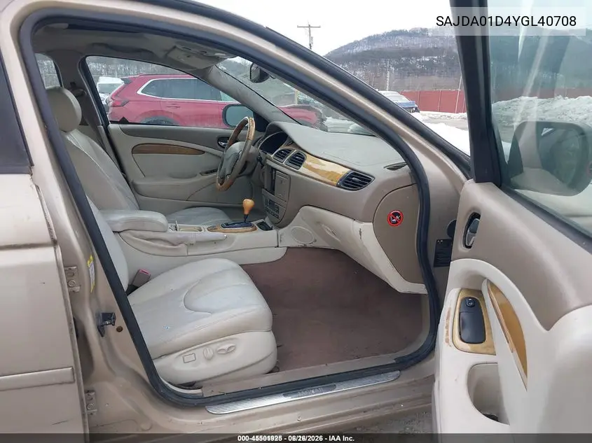 2000 Jaguar S-Type 4.0L V8 VIN: SAJDA01D4YGL40708 Lot: 45501925