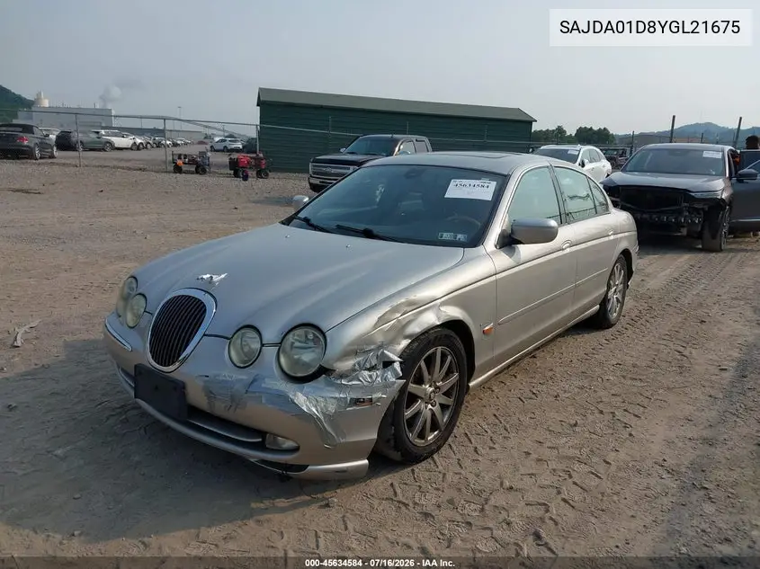 2000 Jaguar S-Type 4.0L V8 VIN: SAJDA01D8YGL21675 Lot: 45634584