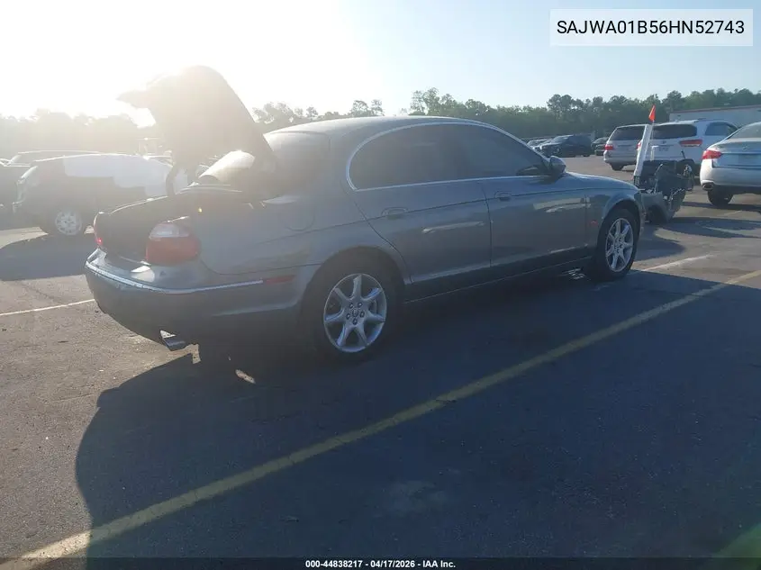 2006 Jaguar S-Type 4.2L V8 VIN: SAJWA01B56HN52743 Lot: 44838217