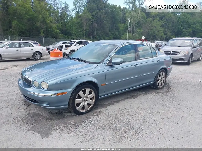 2003 Jaguar X-Type 2.5 VIN: SAJEA51D63XD43638 Lot: 45099118