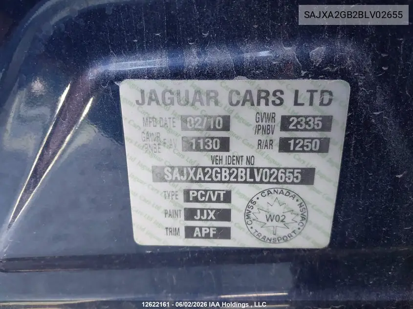 2011 Jaguar Xj Xjl VIN: SAJXA2GB2BLV02655 Lot: 12622161
