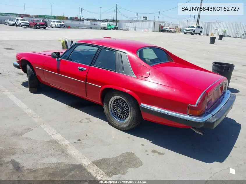 1989 Jaguar Xjs VIN: SAJNY5843KC162727 Lot: 45592934