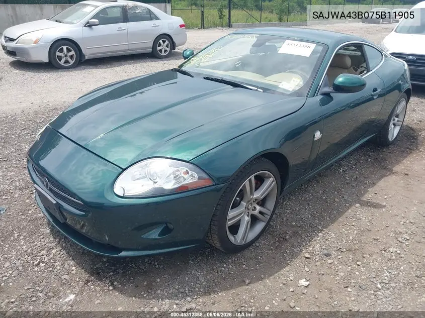 2007 Jaguar Xk VIN: SAJWA43B075B11905 Lot: 45312358