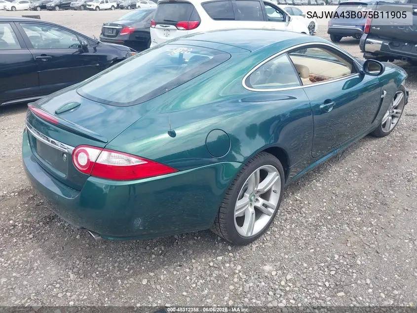 2007 Jaguar Xk VIN: SAJWA43B075B11905 Lot: 45312358