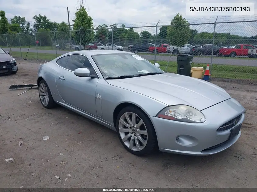 2007 Jaguar Xk VIN: SAJDA43B375B00193 Lot: 45350902