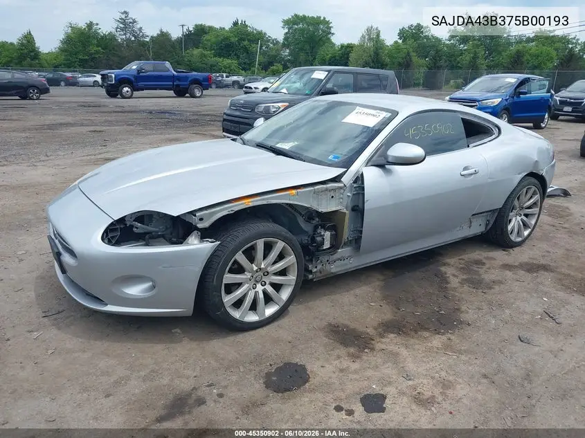 2007 Jaguar Xk VIN: SAJDA43B375B00193 Lot: 45350902