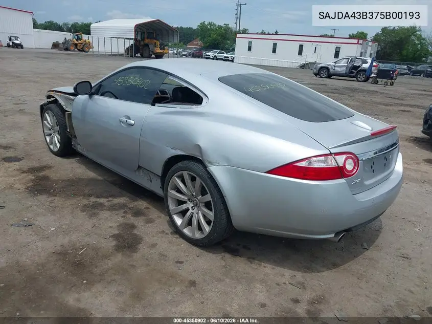 2007 Jaguar Xk VIN: SAJDA43B375B00193 Lot: 45350902
