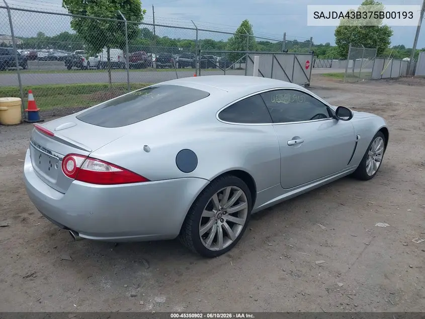 2007 Jaguar Xk VIN: SAJDA43B375B00193 Lot: 45350902