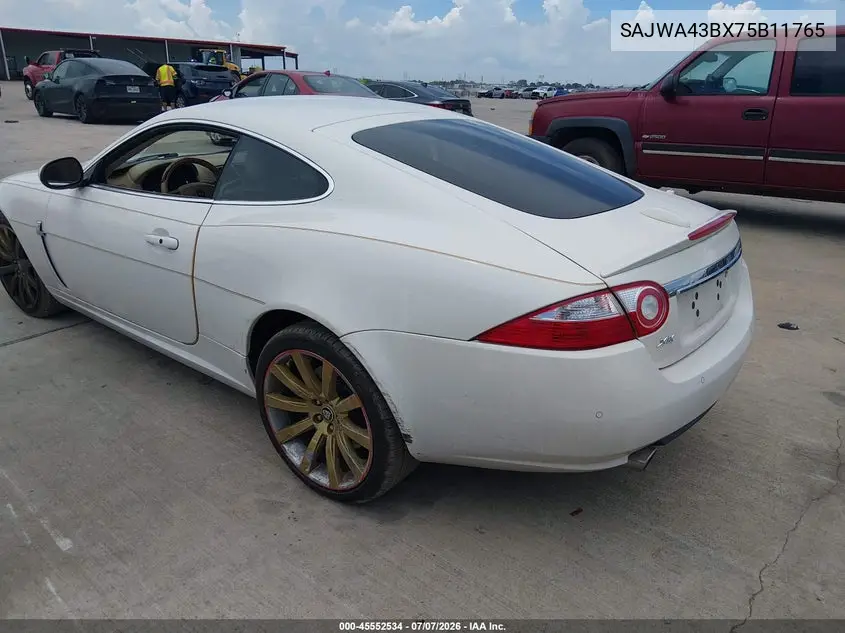 2007 Jaguar Xk VIN: SAJWA43BX75B11765 Lot: 45552534