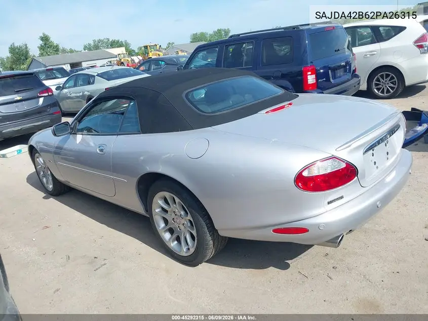 2002 Jaguar Xkr VIN: SAJDA42B62PA26315 Lot: 45292315