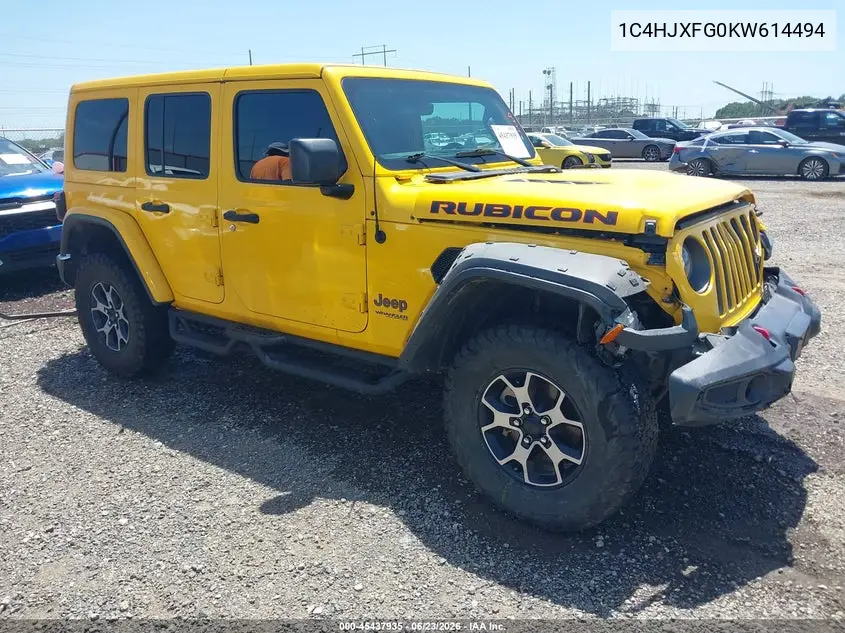 2019 Jeep Wrangler Unlimited Rubicon VIN: 1C4HJXFG0KW614494 Lot: 45437935