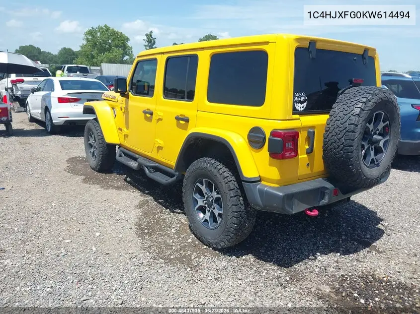 2019 Jeep Wrangler Unlimited Rubicon VIN: 1C4HJXFG0KW614494 Lot: 45437935