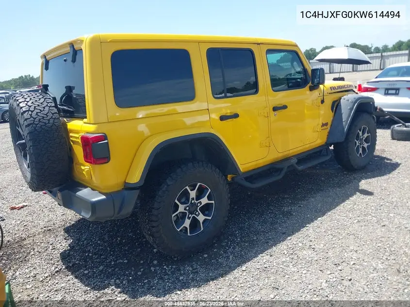 2019 Jeep Wrangler Unlimited Rubicon VIN: 1C4HJXFG0KW614494 Lot: 45437935