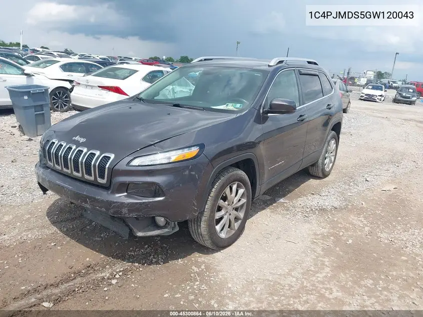 2016 Jeep Cherokee Limited VIN: 1C4PJMDS5GW120043 Lot: 45300864