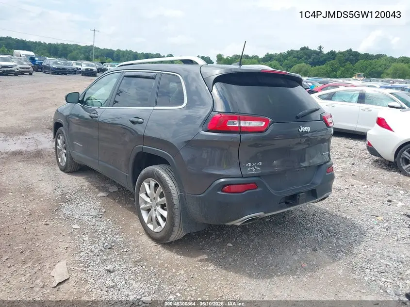 2016 Jeep Cherokee Limited VIN: 1C4PJMDS5GW120043 Lot: 45300864