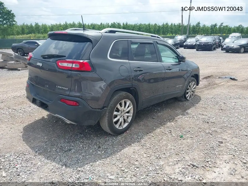 2016 Jeep Cherokee Limited VIN: 1C4PJMDS5GW120043 Lot: 45300864