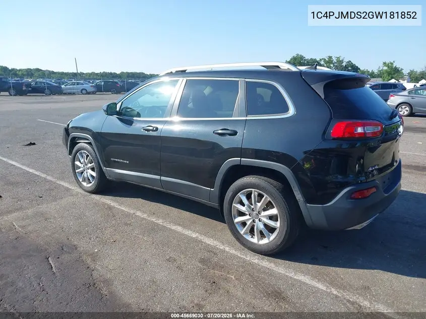 2016 Jeep Cherokee Limited VIN: 1C4PJMDS2GW181852 Lot: 45669030